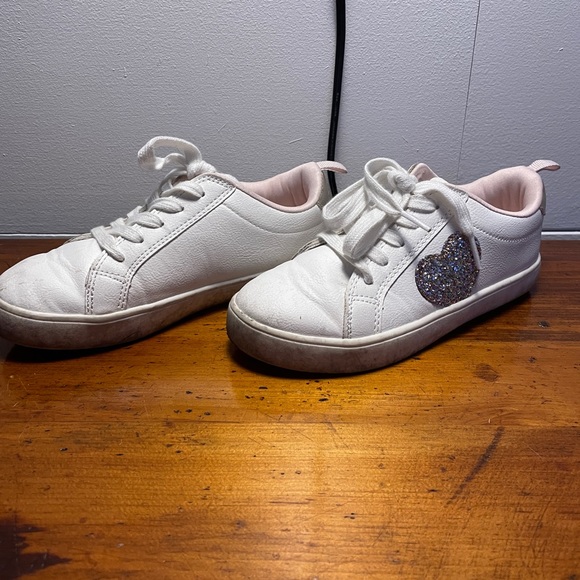 Sparkly Heart Pink and White Sneakers - Picture 1 of 6